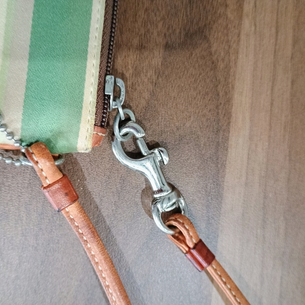 Coach Striped Leather Wristlet - Green and Tan - Picture 7 of 8